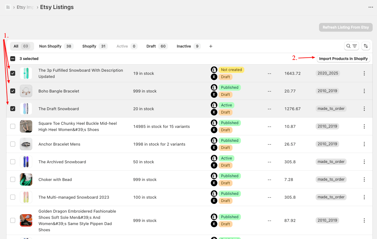 Import Etsy listing into Shopify